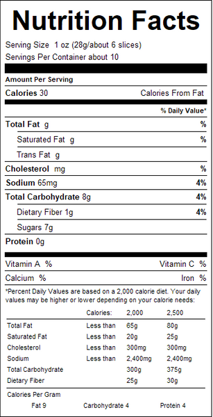 Nutrition facts label for a food product with serving size, calories, and nutritional content details.