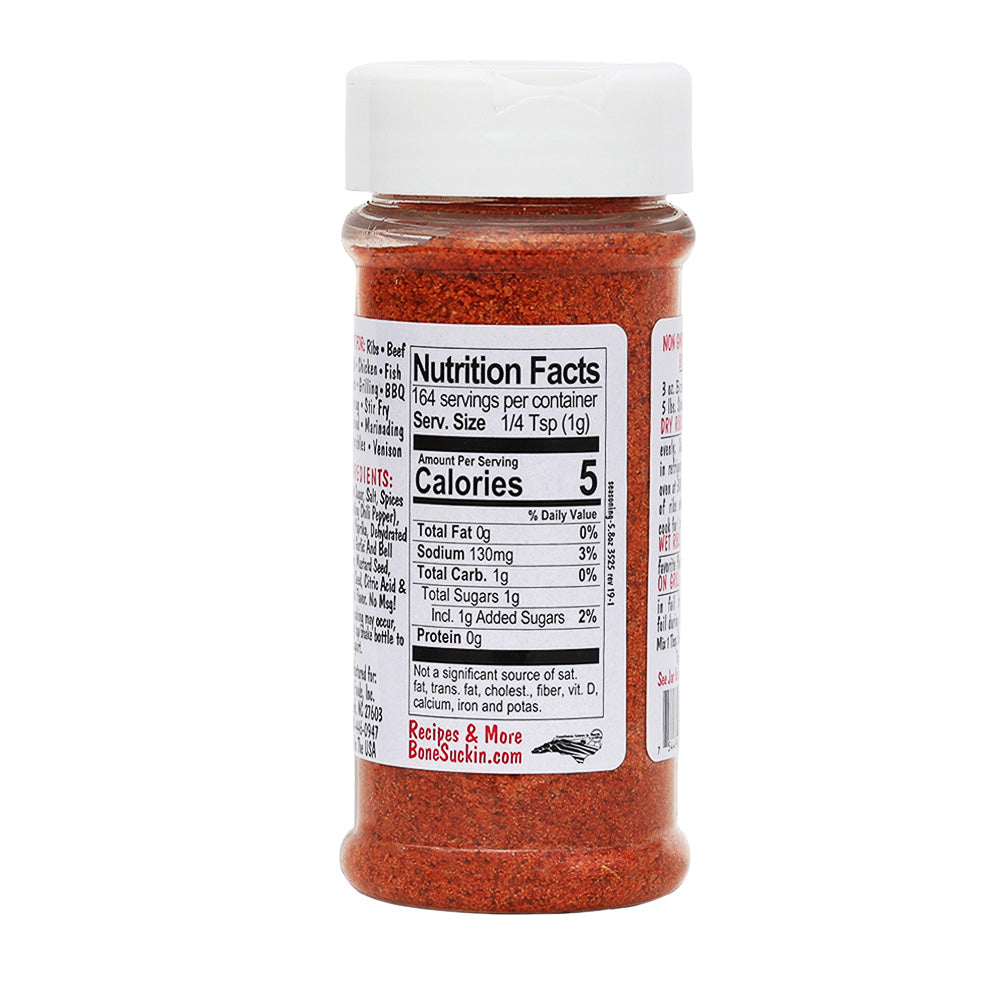 Spice jar with nutrition facts label on a white background