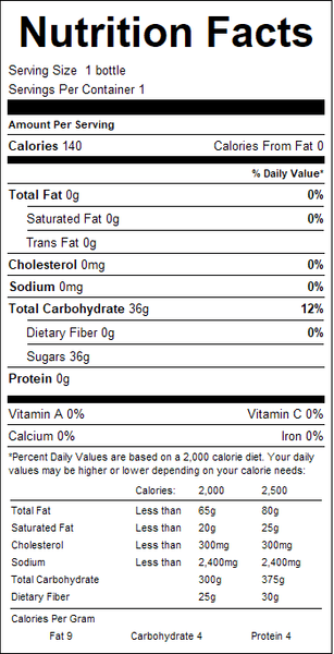 Nutrition label for Boylan Sugar Cane Ginger Ale