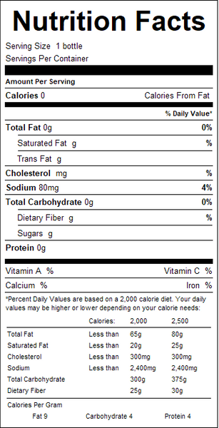 Nutrition facts label for a product with serving size, calories, and nutritional content details.