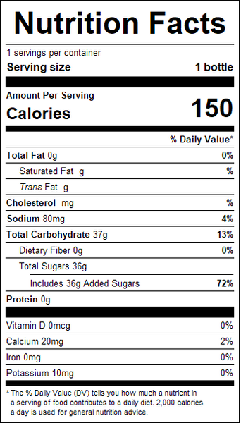 Nutrition facts label for a product with detailed calorie and nutrient information.