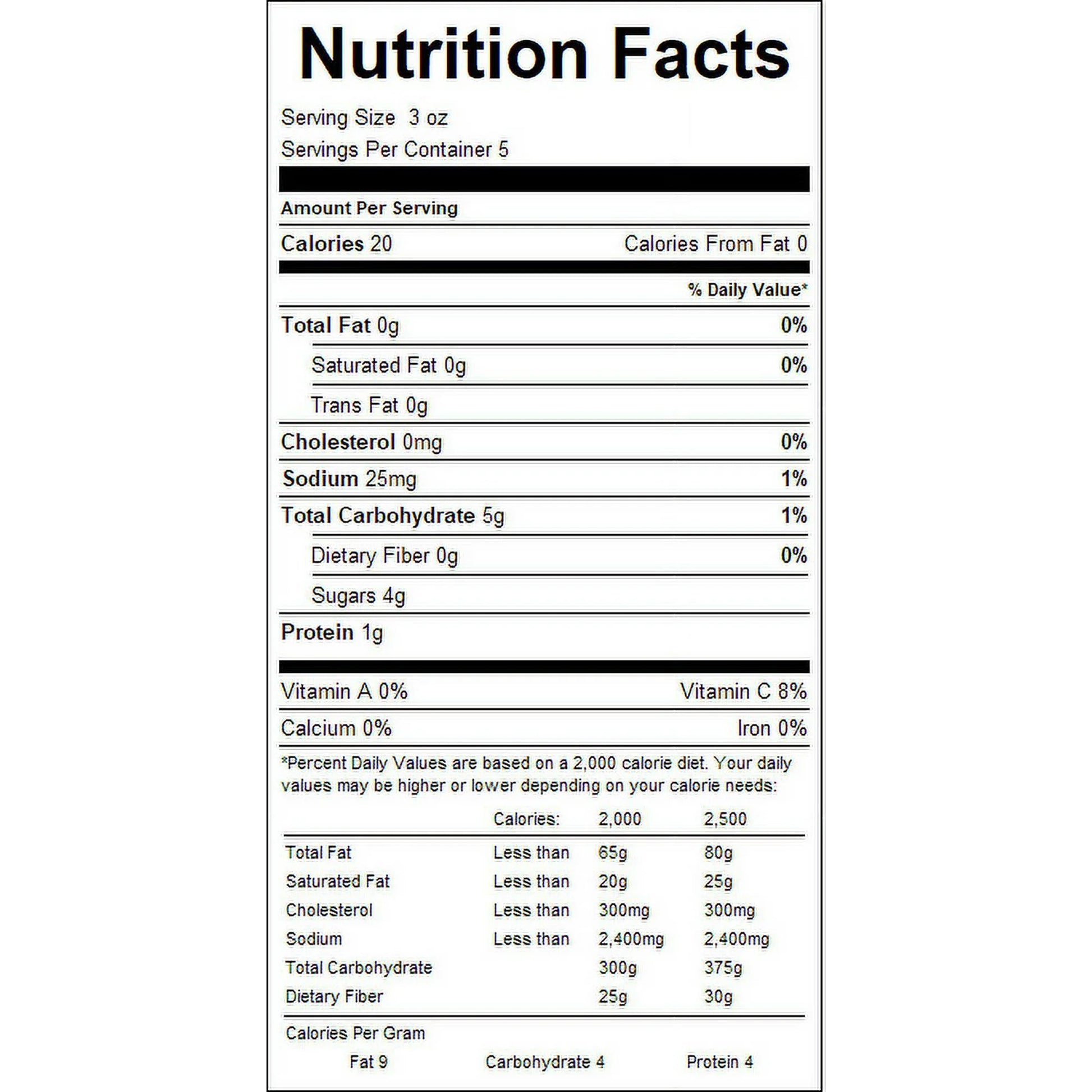 Nutrition facts label for a product with detailed nutritional information.