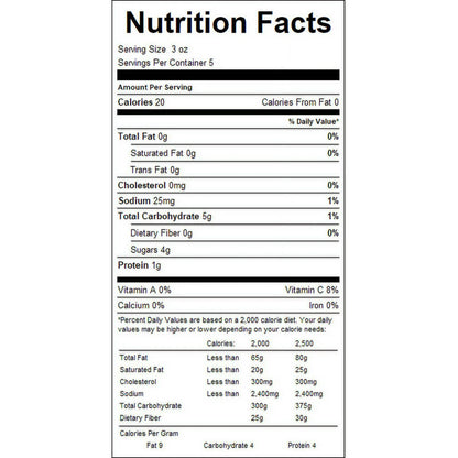 Nutrition facts label for a product with detailed nutritional information.