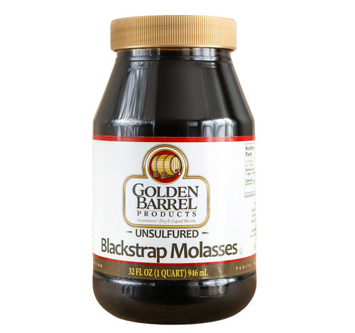 Bottle of Golden Barrel Unsulfured Blackstrap Molasses on a white background