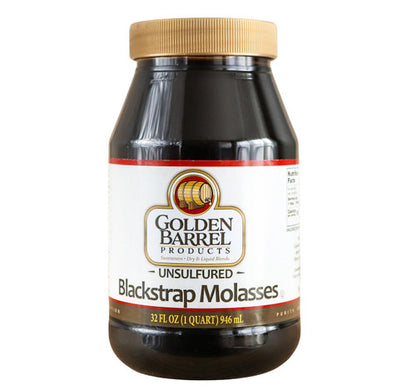Bottle of Golden Barrel Unsulfured Blackstrap Molasses on a white background