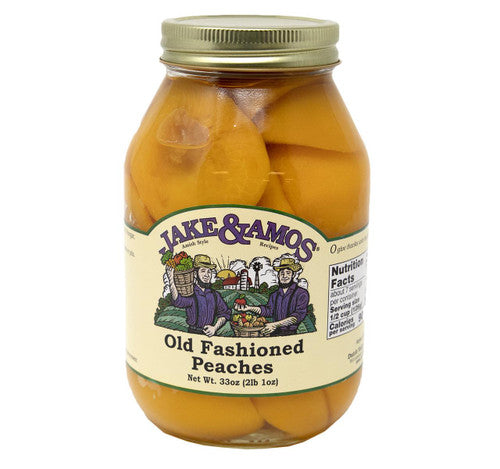 Jar of Jake & Amos Old Fashioned Peaches on a white background