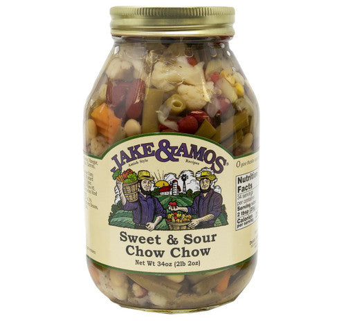 Jar of Jake & Amos Sweet & Sour Chow Chow on a white background
