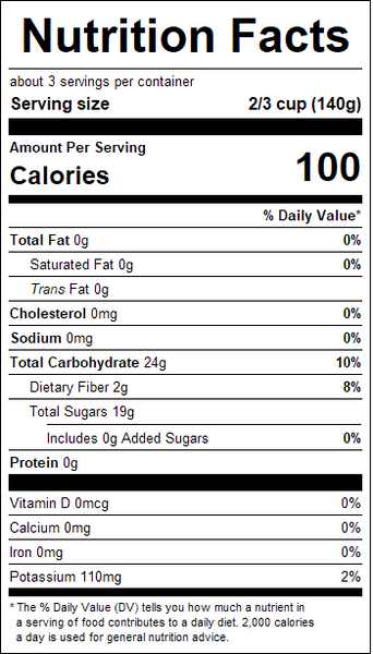 Nutrition facts label for a product with detailed calorie and nutrient information.