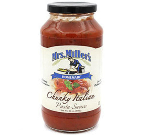 Jar of Mrs. Miller's Chunky Italian Pasta Sauce on a white background