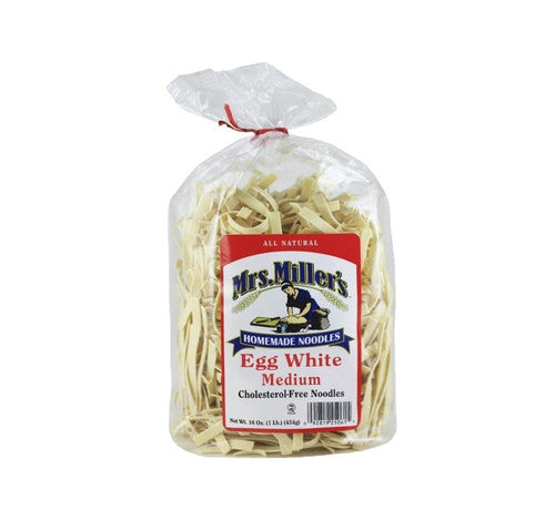 Bag of Mrs. Miller's Egg White Medium Homemade Noodles on a white background