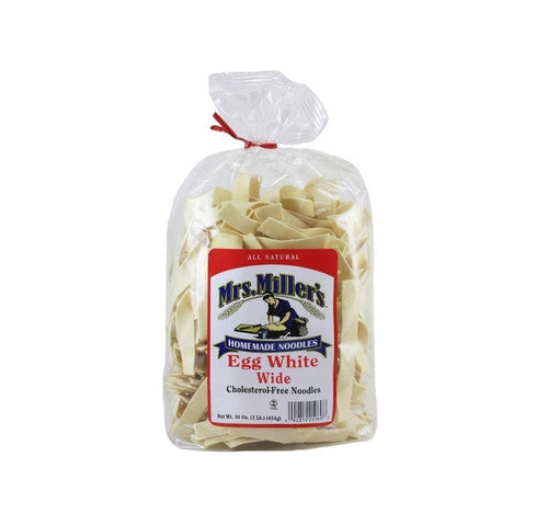 Bag of Mrs. Miller's Egg White Wide noodles on a white background