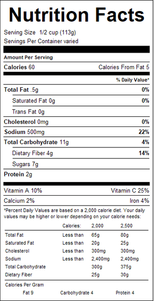 Nutrition facts label for a food product