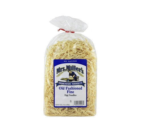 Bag of Mrs. Miller's Old Fashioned Fine Egg Noodles on a white background