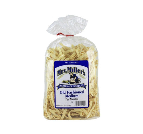 Bag of Mrs. Miller's Old Fashioned Medium Egg Noodles on a white background