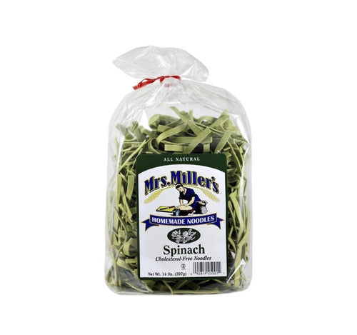 Bag of Mrs. Miller's Spinach Homemade Noodles on a white background
