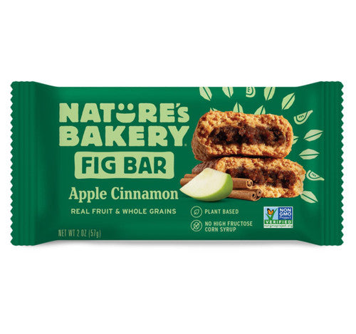 Nature's Bakery Fig Bar with Apple Cinnamon flavor on a green package