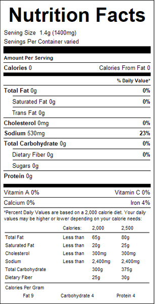 Nutrition facts label with detailed information on calories, fat, cholesterol, sodium, carbohydrates, and protein.