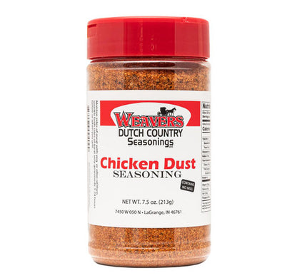 Weaver's Chicken Dust seasoning jar on a white background