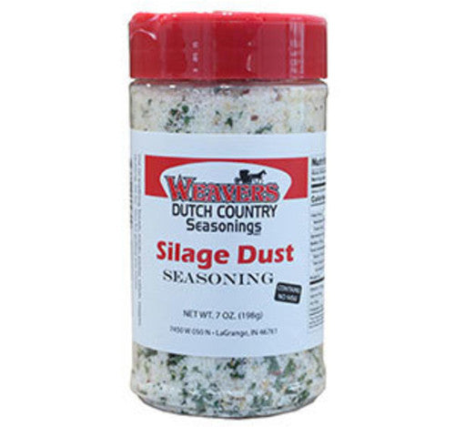 Weaver's Dutch Country Silage Dust seasoning jar with red lid on a white background
