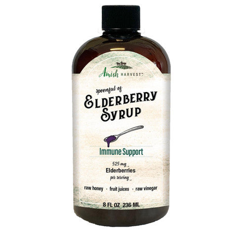 Bottle of Irish Harvest Elderberry Syrup on a white background