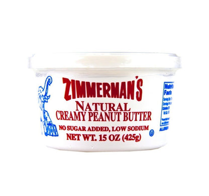 Jar of Zimmerman's Natural Creamy Peanut Butter on a white background